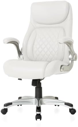 Nouhaus +Posture Ergonomic PU Leather Office Chair. Click5 Lumbar Support with FlipAdjust Armrests. Modern Executive Chair and Computer Desk Chair (White)