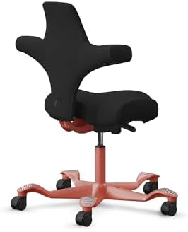 HAG Capisco Standard Chair-Blush Rose Frame-Upholstered Black Leather