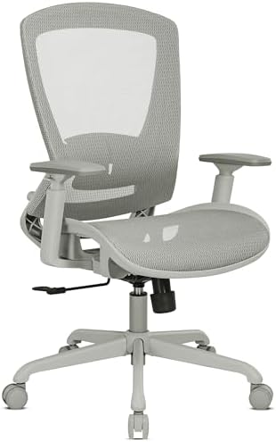 ELABEST Mesh Office Chair,Ergonomic Computer Desk Chair,Sturdy Task Chair- Adjustable Lumbar Support & Armrests,Tilt Function,Comfort Wide Seat,Swivel Home Office Chair (Grey Frame Grey Mesh)