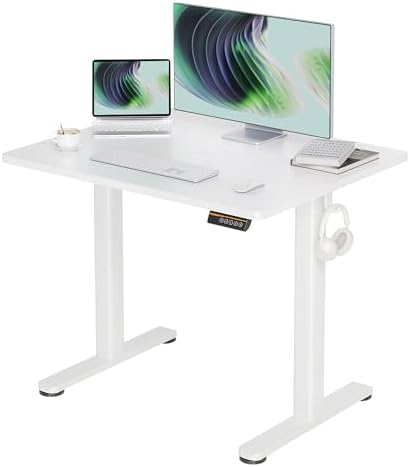 Claiks Electric Height Adjustable Standing Desk, 35x20 Inch, White