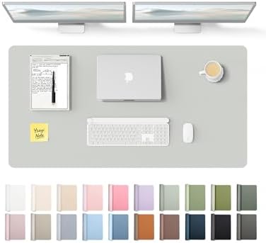 YSAGi Leather Desk Protector, Office Mat, Large Mouse Mat, Non-Slip PU Leather Blotter, Laptop Desk, Waterproof Writing Pad for Office and Home (Light Grey, 47.2" x 23.6")