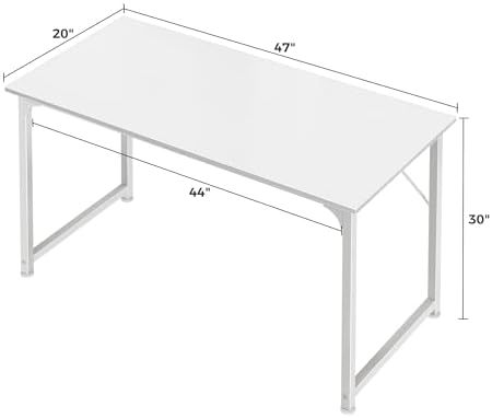 Huuger Computer Desk, 48 Inch Office Desk, Gaming Desk with Storage, Writing Desk Work Desk for Home Office, Study, Modern Simple Desk, Large Legroom, Metal Frame, White