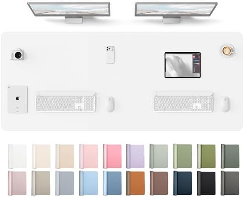 YSAGi Leather Desk Protector, Office Mat, Large Mouse Mat, Non-Slip PU Leather Blotter, Laptop Desk Mat, Waterproof Writing Pad for Office and Home(White, 63" x 24")