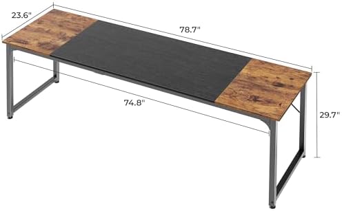 Huuger 78.7 Inch Office Computer Desk with Storage, Writing Work Desk for Home Office, Study, Gaming, Long Simple Desk, Large Legroom, Metal Frame, Rustic Brown and Black