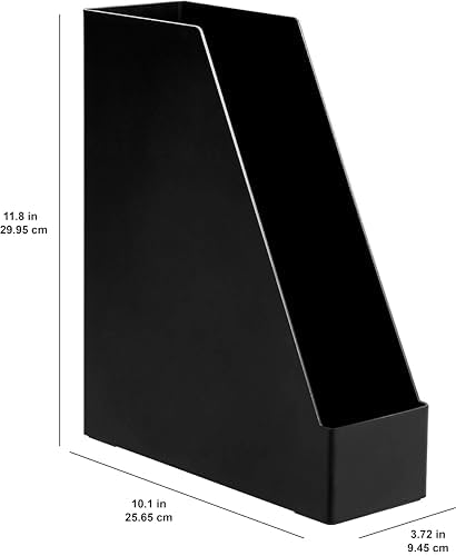 Amazon Basics Plastic Desk Organizer Magazine Rack and File Holder, Black, 2-Pack
