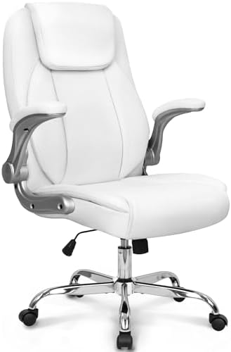 NEO CHAIR Office Desk Chair, High Back PU Leather with Flip-up Arms, White