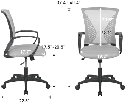 FDW | Mid Back Office Chair | Grey | with Lumbar Support, 360 Swivel