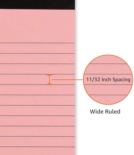 Amazon Basics Wide Ruled Lined Writing Note Pads with Sturdy Back, 8.5" x 11.75", Multicolor, 6-Pack, 300 Sheets, Perforated