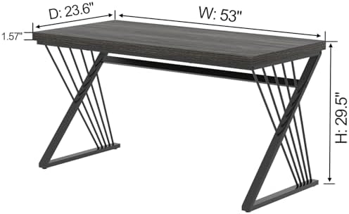 FOLUBAN Modern Home Office Desk, Rustic Wood and Metal Computer Desk, Writing Study Gaming Table PC Desks for Living Room Bedroom, Industrial Dark Gray, 53 inch