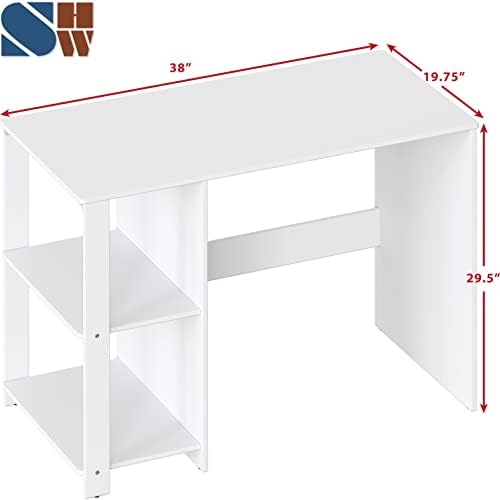 SHW 38-Inch Home Office Computer Desk with Shelves, White