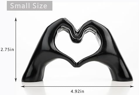 Small Heart Hands Sculpture Decor for Living Room Bedroom Bookshelf Coffe Table and Office Display, Love Finger Statue Modern Aesthetic Home Decor, Unique Gift for Wedding Christmas Birthday (Black)