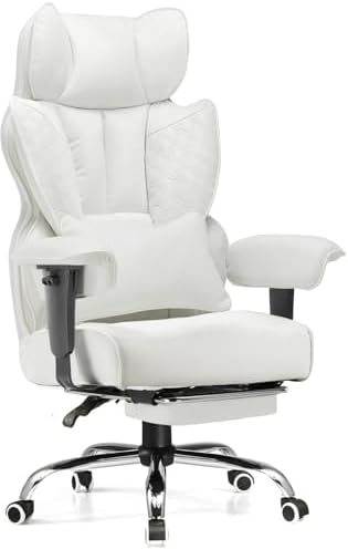 GTPLAYER Big and Tall Gaming Chair 400lbs Heavy Duty Office Chair with Foot Rest & Ergonomic Pocket Spring Lumbar Support, High Back 3D Saddle Shaped Cushion for Back Pain Relief, White