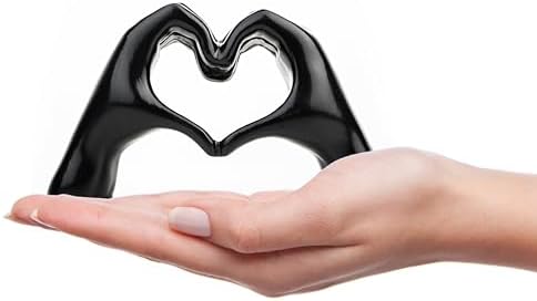 Small Heart Hands Sculpture Decor for Living Room Bedroom Bookshelf Coffe Table and Office Display, Love Finger Statue Modern Aesthetic Home Decor, Unique Gift for Wedding Christmas Birthday (Black)