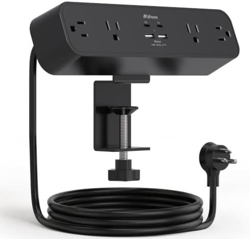 Mifaso PD65W Desk Clamp Power Strip, 1080J Surge Protector, 2 USB C