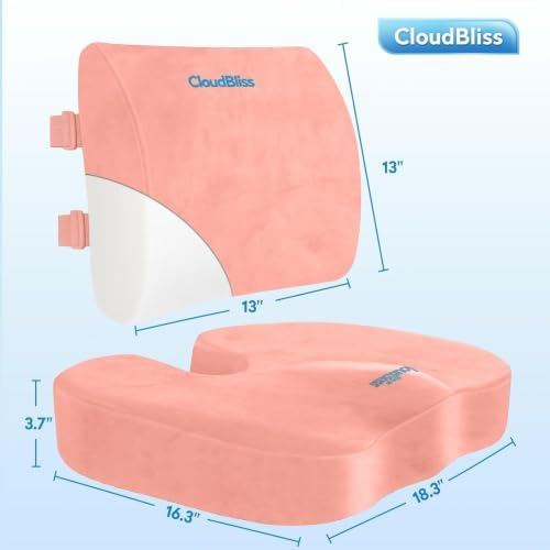 CloudBliss Ergonomic Seat Cushion & Lumbar Support Pillow Set, Pink, XL
