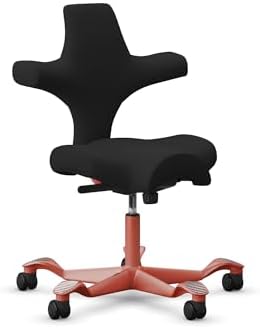 HAG Capisco Standard Chair-Blush Rose Frame-Upholstered Black Leather