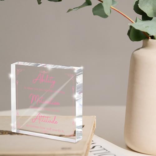 Pink Motivational Acrylic Desktop Sign, 4x4 Inch, Motivational Desktop Decor for Office and Home, Decor with Positive Messages, Unique Gift for Women, Girls or Coworkers