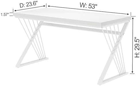 FOLUBAN Modern White Desk, Rustic Wood and Metal Computer Desk for Home Office, Simple Writing Work PC Desks for Bedroom, Industrial Study Gaming Table for Living Room, White, 53 Inch