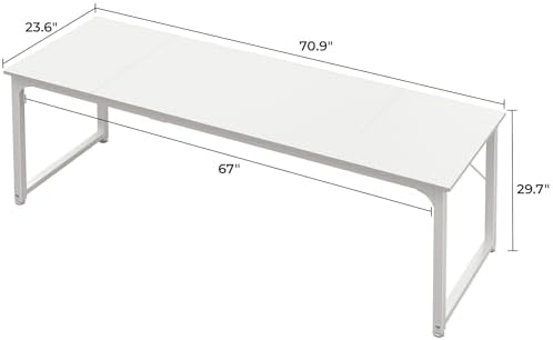 Huuger Computer Desk, 70 Inch Office Desk, Gaming Desk with Storage, Writing Desk Work Desk for Home Office, Study, Long Simple Desk, Large Legroom, Metal Frame, White
