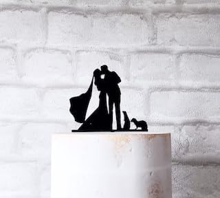 Ferret Wedding Cake Topper With Bride Groom and 2 Ferrets Silhouette, Customize Your Own Anniversary Birthday Wedding Party Supplies Cake Topper.
