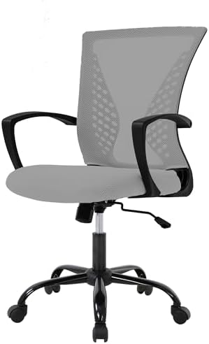 FDW | Mid Back Office Chair | Grey | with Lumbar Support, 360 Swivel