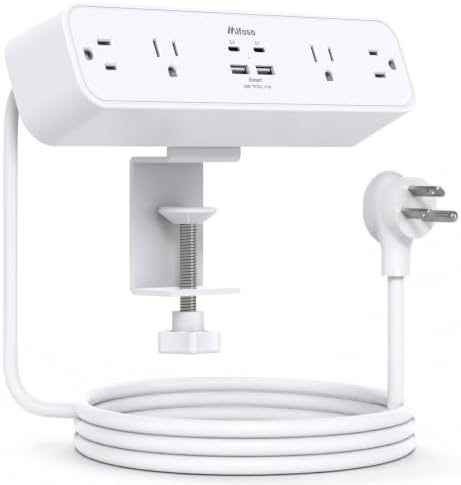 Mifaso PD40W USB C Desk Clamp Power Strip, 1080J Surge Protector