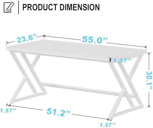 LVB 55 Inch White Modern Computer Office Desk Metal & Wood Writing Desks