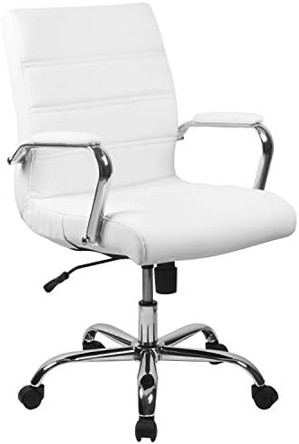Flash Furniture Mid-Back White LeatherSoft Executive Swivel Office Chair with Chrome Base and Arms