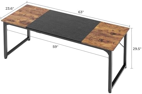 Huuger Computer Desk, 63 Inch Office Desk, Gaming Desk with Storage, Writing Desk Work Desk for Home Office, Study, Modern Simple Desk, Large Legroom, Metal Frame, Rustic Brown and Black