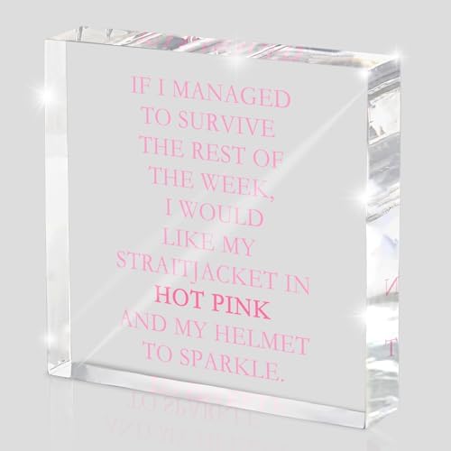 If I Survive This Week Hot Pink Straitjacket Desk Sign - 4x4 Inch Acrylic Office Decor with Sarcastic Humor, Motivational Desk Accessories for Women, Therapist Gift & Pink Office Supplies