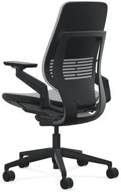 Steelcase Gesture Office Chair - Cogent: Connect Nickel Fabric, Low Seat Height, Shell Back, Black on Black Frame, Lumbar Support, and Hard Floor Casters