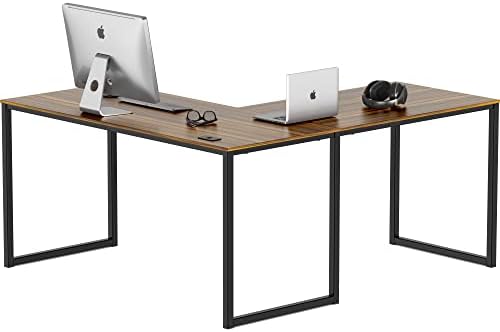 SHW Mission 55 x 60 L-Shape Home Office Computer Desk, Walnut