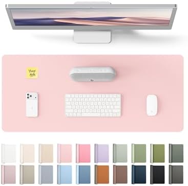 YSAGi Leather Desk Protector, Office Mat, Large Mouse Mat, Non-Slip PU Leather Blotter, Laptop Pad, Waterproof Writing Pad for Office and Home (Light Pink, 23.6" x 13.8")