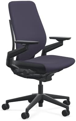 Steelcase Gesture Office Chair - Cogent: Connect Aubergine Fabric, High Seat Height, Shell Back, Black on Black Frame, Lumbar Support, and Standard Carpet Casters