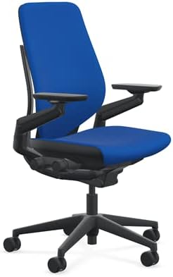 Steelcase Gesture Office Chair - Cogent: Connect Royal Blue Fabric, Low Seat Height, Shell Back, Black on Black Frame, Lumbar Support, and Standard Carpet Casters