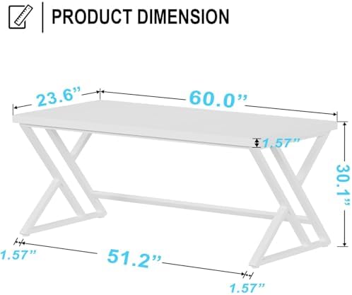 LVB 60 Inch White Modern Computer Office Desk Metal & Wood Writing Desks
