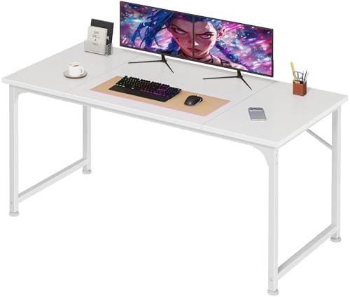 PRAISUN 47 Inch Computer Desk, Office Desk, Spacious Desktop, White