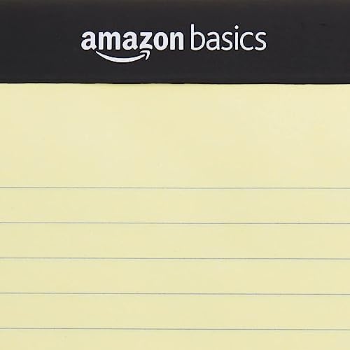 Amazon Basics Wide Ruled Lined Writing Pads, 8.5" x 11.75", Canary, 12-Pack of 50 Perforated Sheets, Sturdy Backing