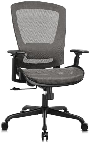 ELABEST Mesh Office Chair,Ergonomic Computer Desk Chair,Sturdy Task Chair- Adjustable Lumbar Support & Armrests,Tilt Function,Comfort Wide Seat,Swivel Home Office Chair (Grey)