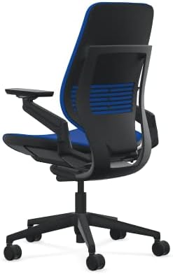 Steelcase Gesture Office Chair - Cogent: Connect Royal Blue Fabric, Low Seat Height, Shell Back, Black on Black Frame, Lumbar Support, and Standard Carpet Casters
