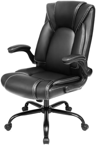 Flip-Up Arms Executive Office Chair, 300lbs, Hydrolysis-Resistant Leather