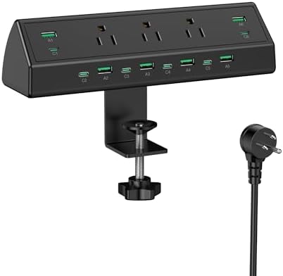 Jgstkcity 90W Desk Clamp Power Strip,12 USB Ports (6 PD 45W USB-C),Surge Protector,ETL Listed Power Hub Extension Cord,Fast Charging Station for Home Office Desk Edge Mount (Black,12 USB-90W)