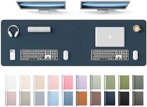 YSAGi Leather Desk Protector, Office Mat, Large Mouse Mat, Non-Slip PU Leather Blotter, Laptop Desk Mat, Waterproof Writing Pad for Office and Home(Dark Blue, 63" x 17.2")