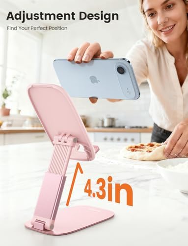 Lamicall Foldable Ultra-Thin Phone Holder, Pink Desk Accessories for Women