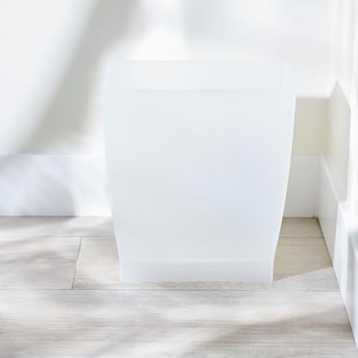 iDesign Small Plastic Bathroom Trash Can, Slim Rectangle Garbage Bin for Bedroom, Office, Dorm, Clear Frost