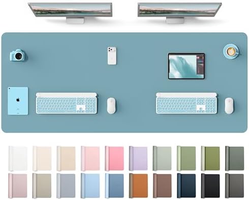 YSAGi Leather Desk Protector, Office Mat, Large Mouse Mat, Non-Slip PU Leather Blotter, Laptop Desk Mat, Waterproof Writing Pad for Office and Home(Aquamarine, 63" x 24")