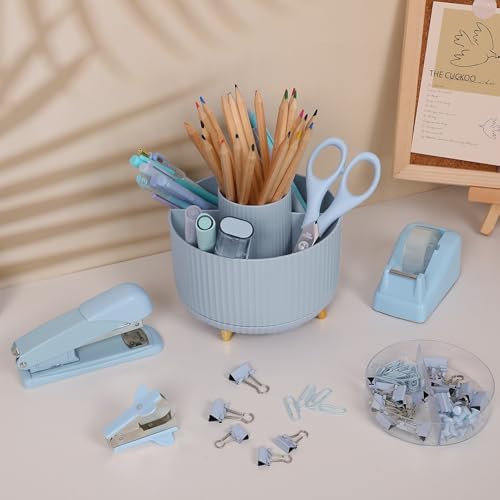 SKYDUE Blue Desk Accessories 11Pcs with Rotating Pen Holder for Desk