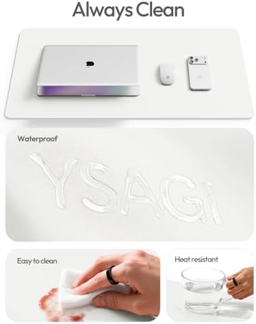 YSAGi Leather Desk Protector, Office Mat, Large Mouse Mat, Non-Slip PU Leather Blotter, Laptop Desk Mat, Waterproof Writing Pad for Office and Home(White, 63" x 17.2")