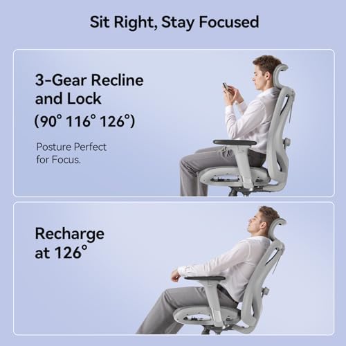SIHOO M57 Ergonomic Mesh Office Chair, High Back Home Desk Chair with 3D Armrests, Lumbar Support and Adjustable Headrest, Comfortable Computer Chair, Hold 330 LBS-2 Packs-Light Grey
