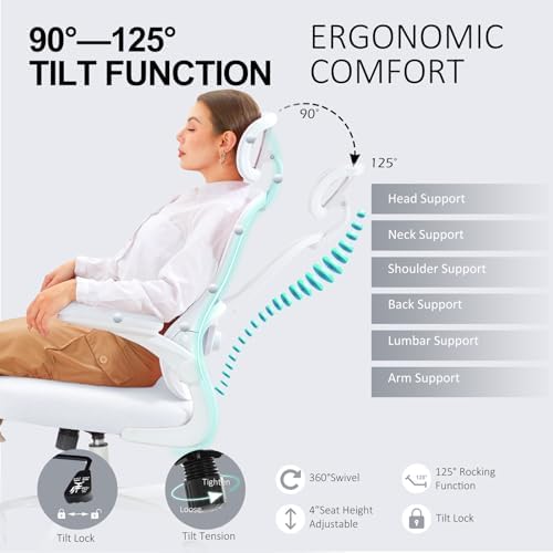 Ergonomic Office Chair,Ultra Thick Spring Cushion Desk Chair,White